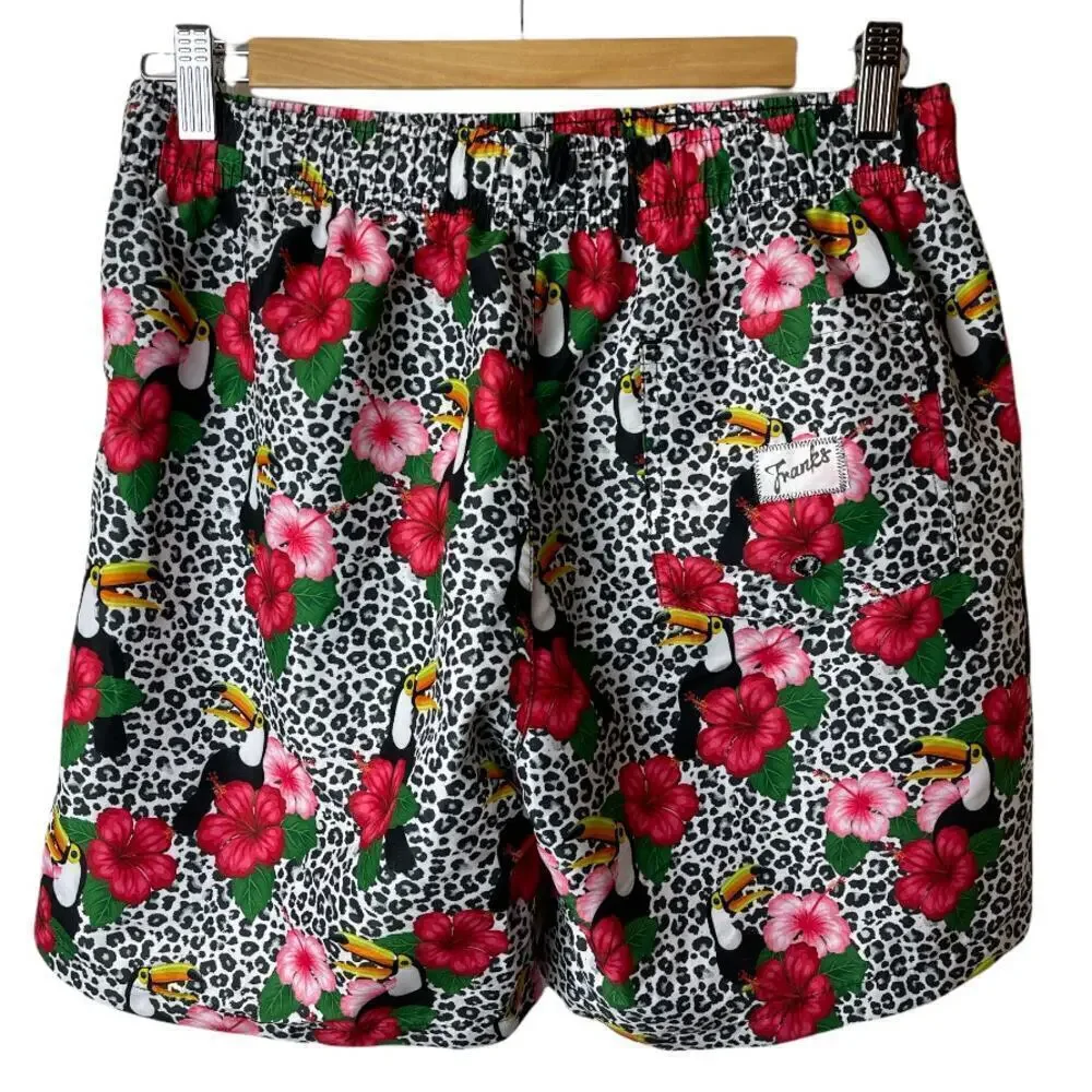 Franks Black Multicolor Tropical Print Swimming Trunks Men's Size L NWT